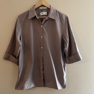 Orvis Wrinkle Free 100% Cotton Women's Size 14 Basic Taupe Button Up Shirt #548